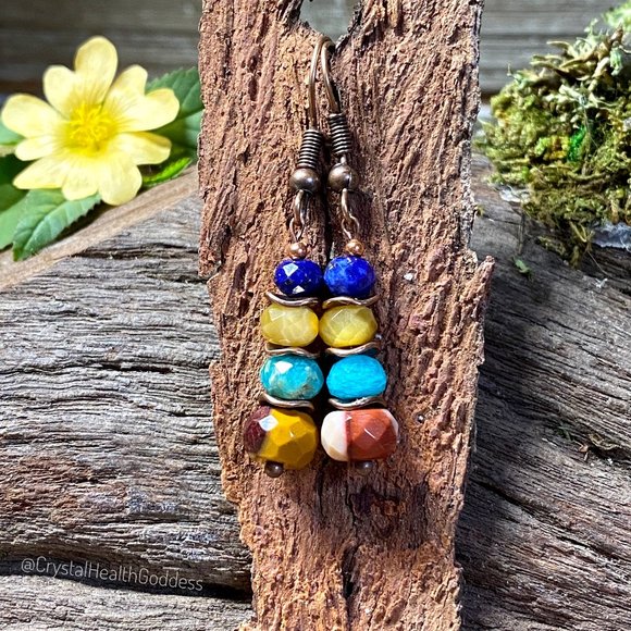 Mookaite Amazonite Lapis Lazuli Tiger Eye Copper Earrings - Picture 1 of 6